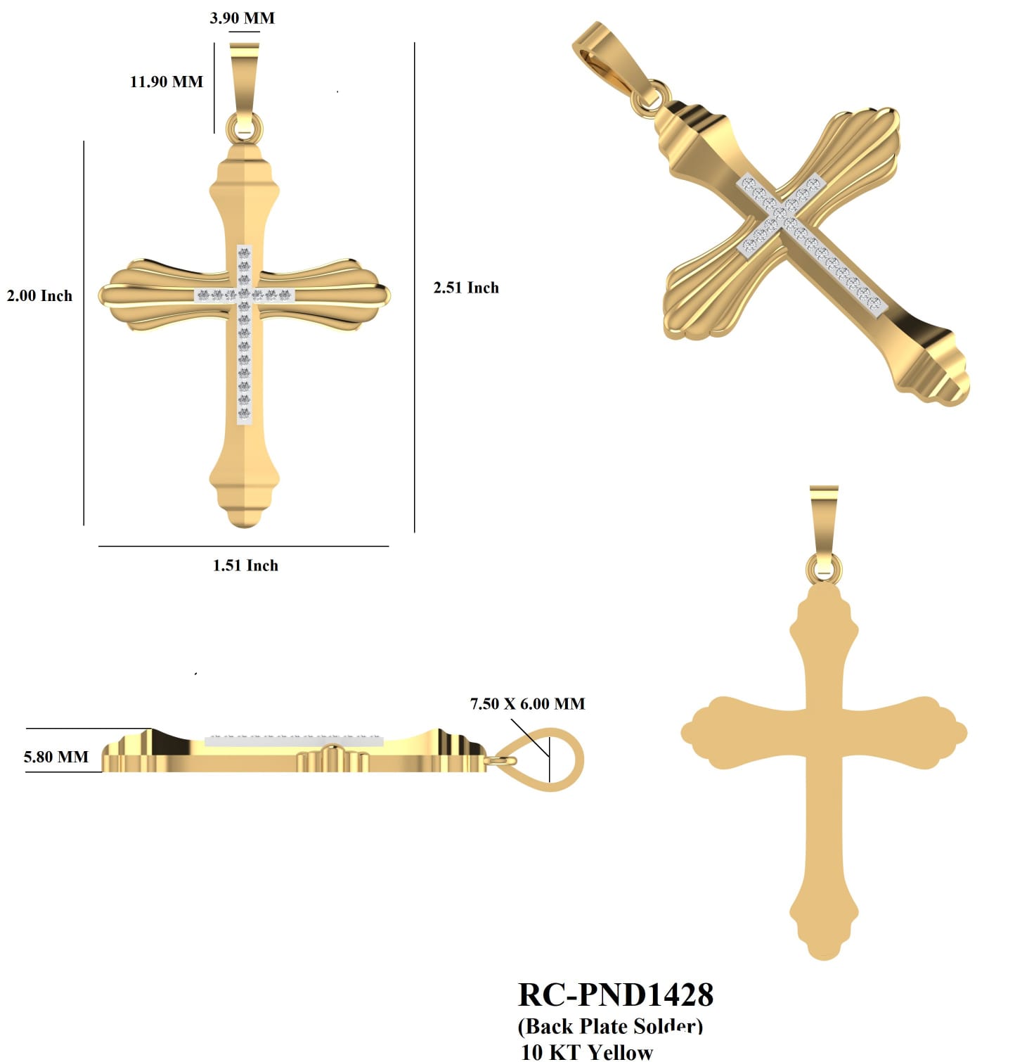 Gold cross pendant technical CAD from 2022