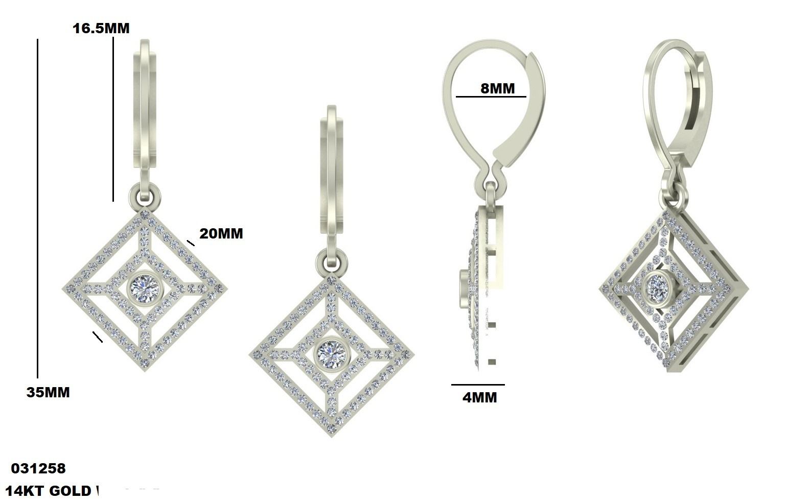 Geometric diamond earrings technical CAD from 2023