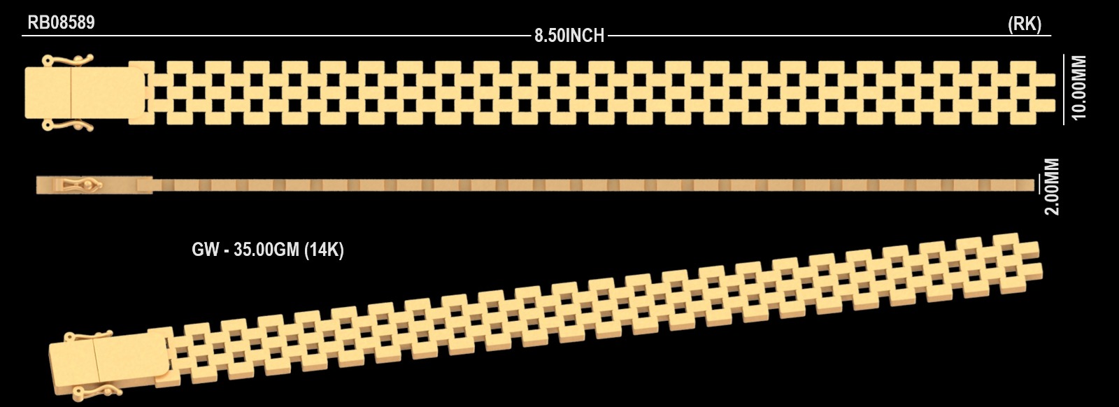 Heavy diamond link bracelet technical CAD from 2024