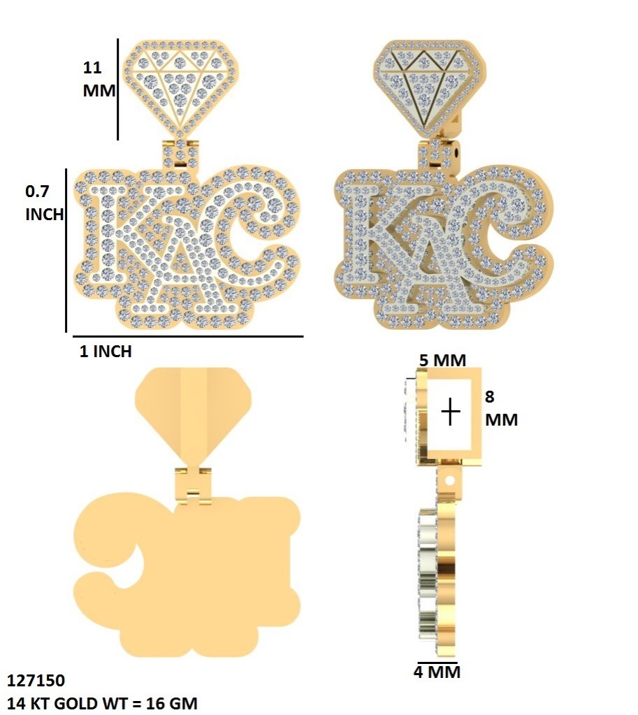 KC diamond monogram pendant technical CAD from 2024