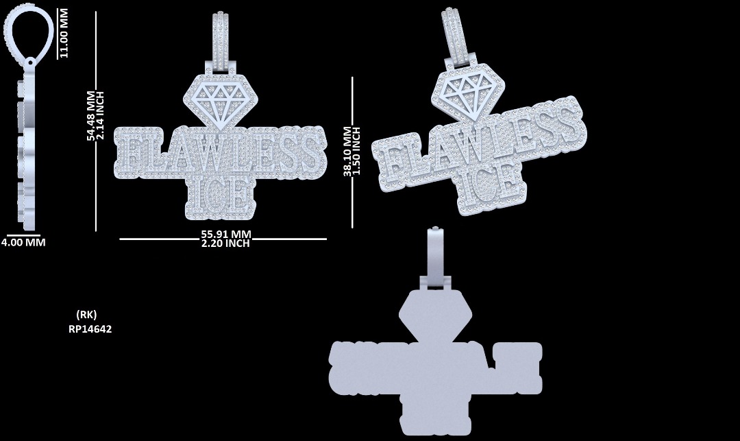 Diamond faith cross pendant technical CAD from 2025