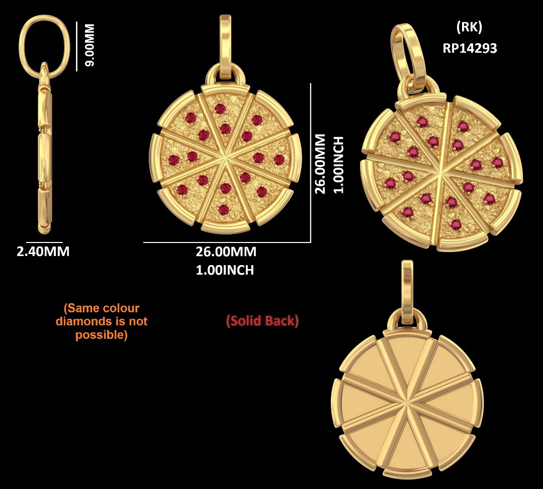 Custom pizza slice pendant technical CAD from 2025