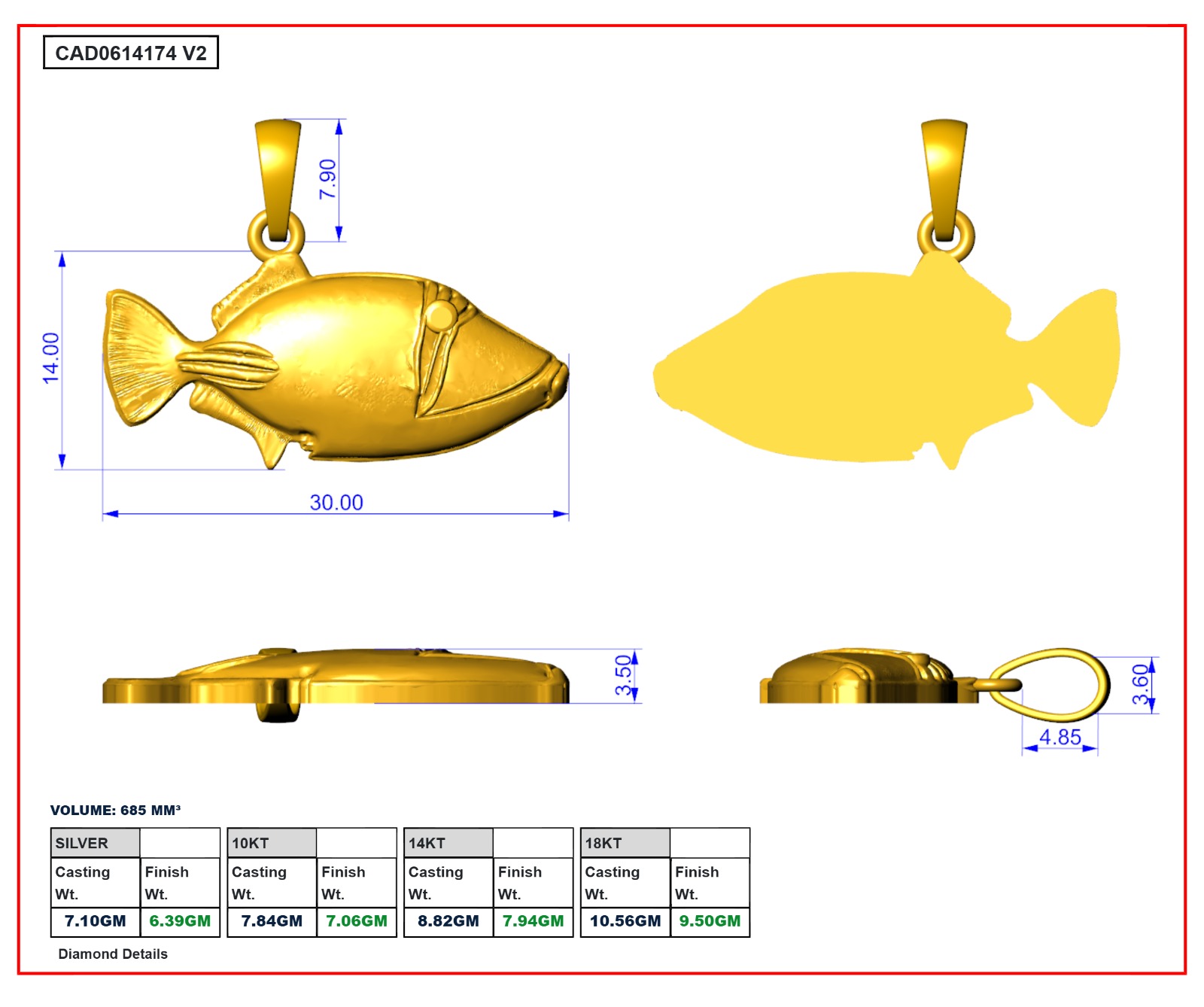 Fish pendant second CAD revision