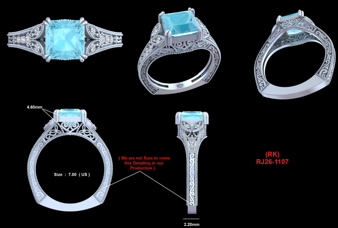 Geometric engagement ring CAD with multiple views
