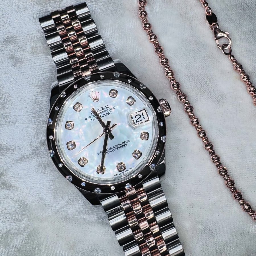 Diamond-dial two-tone luxury watch